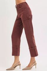 RISEN Full Size High Rise Wide Straight Cuffed Patch Jeans Plus Size - Trendsi - Flyclothing LLC
