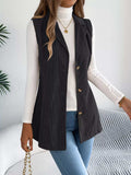 Button-Front Longline Vest Coat - Trendsi - Flyclothing LLC