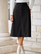 Front Slit Shift High Waist Midi Skirt - Trendsi - Flyclothing LLC