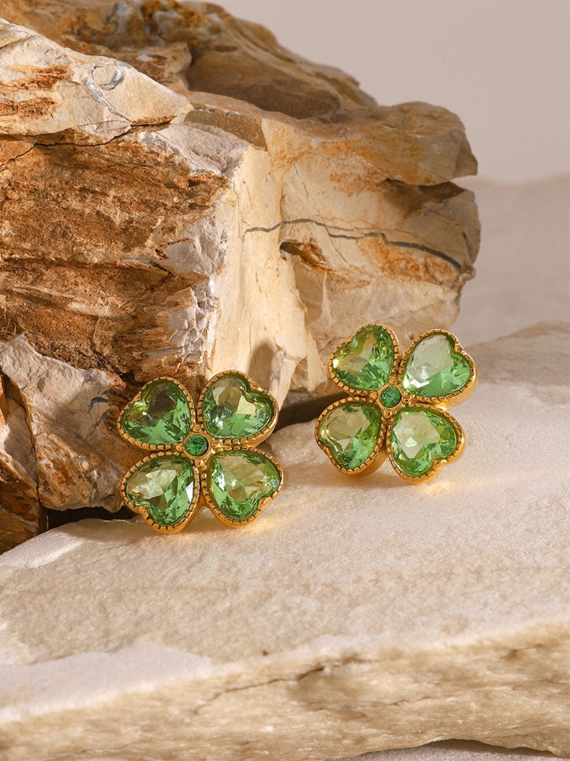 Stainless Steel Zircon Lucky Clover Earrings - Trendsi