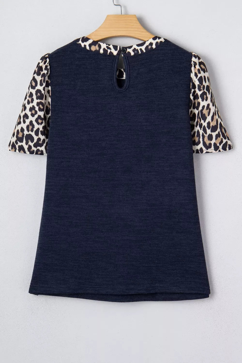 Ribbed Contrast Leopard Patchwork Short Sleeve Top - Trendsi - Flyclothing LLC