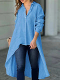 Full Size High-Low Collared Neck Long Sleeve Shirt - Trendsi - Flyclothing LLC
