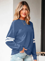 Stripe Round Neck Long Sleeve Sweatshirt - Trendsi - Flyclothing LLC