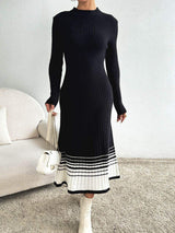 Contrast Mock Neck Long Sleeve Sweater Dress - Trendsi - Flyclothing LLC
