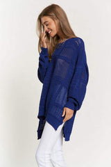 Davi & Dani Openwork Side Slit Drop Shoulder Knit Cover Up - Trendsi - Flyclothing LLC