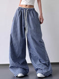 Drawstring Plaid Wide Leg Pants - Trendsi - Flyclothing LLC