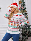 Christmas Element Round Neck Long Sleeve Sweater - Trendsi