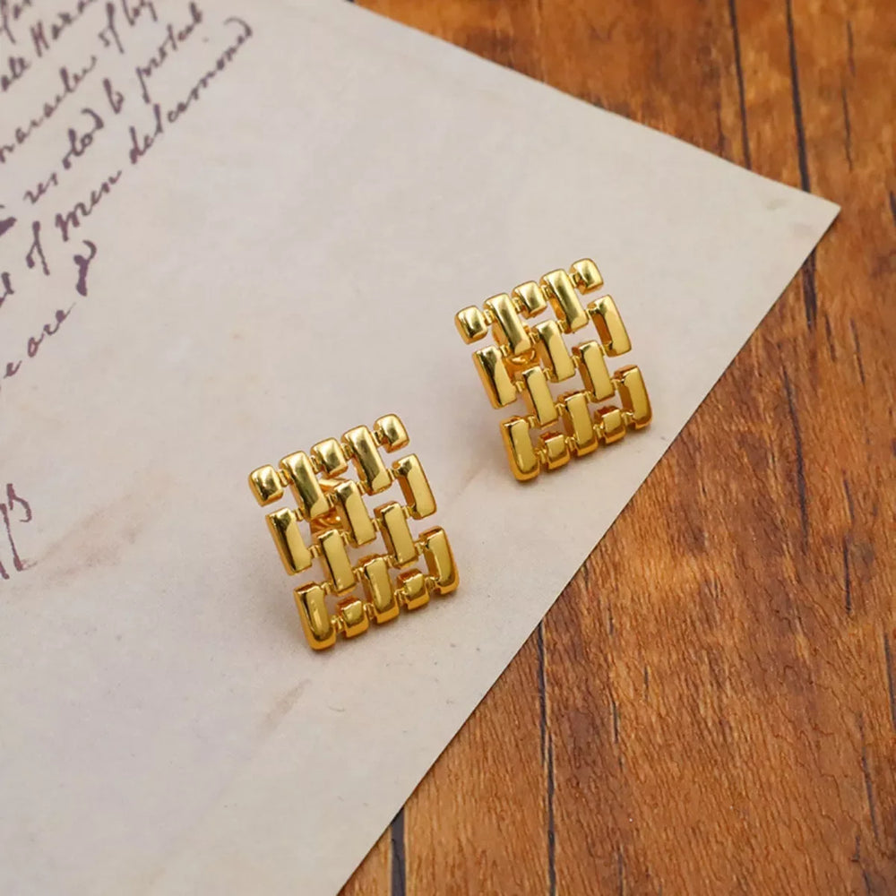 18K Gold-Plated Geometric Stud Earrings - Trendsi - Flyclothing LLC