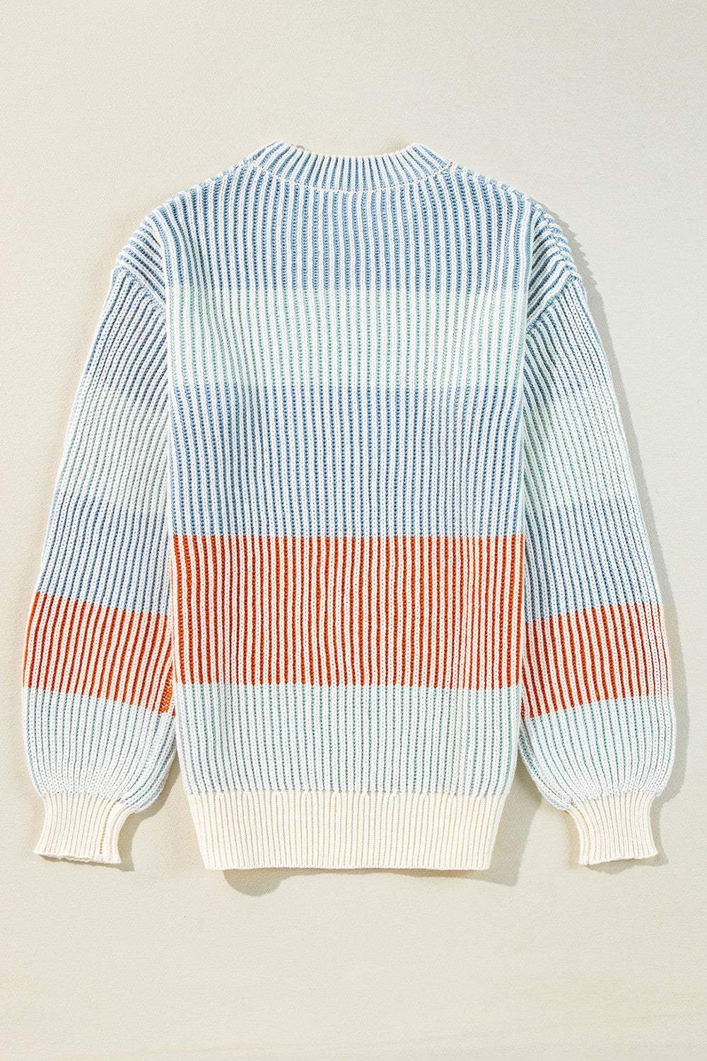 Striped Color Block Round Neck Long Sleeve Sweater - Trendsi - Flyclothing LLC