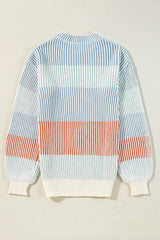 Striped Color Block Round Neck Long Sleeve Sweater - Trendsi - Flyclothing LLC