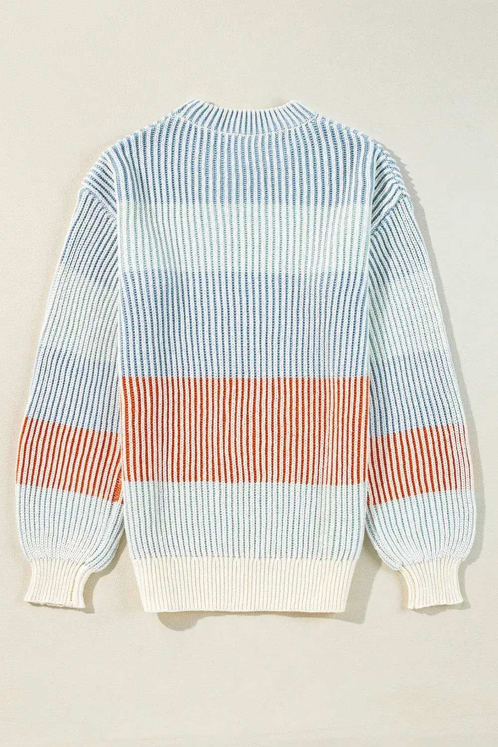 Striped Color Block Round Neck Long Sleeve Sweater - Trendsi - Flyclothing LLC