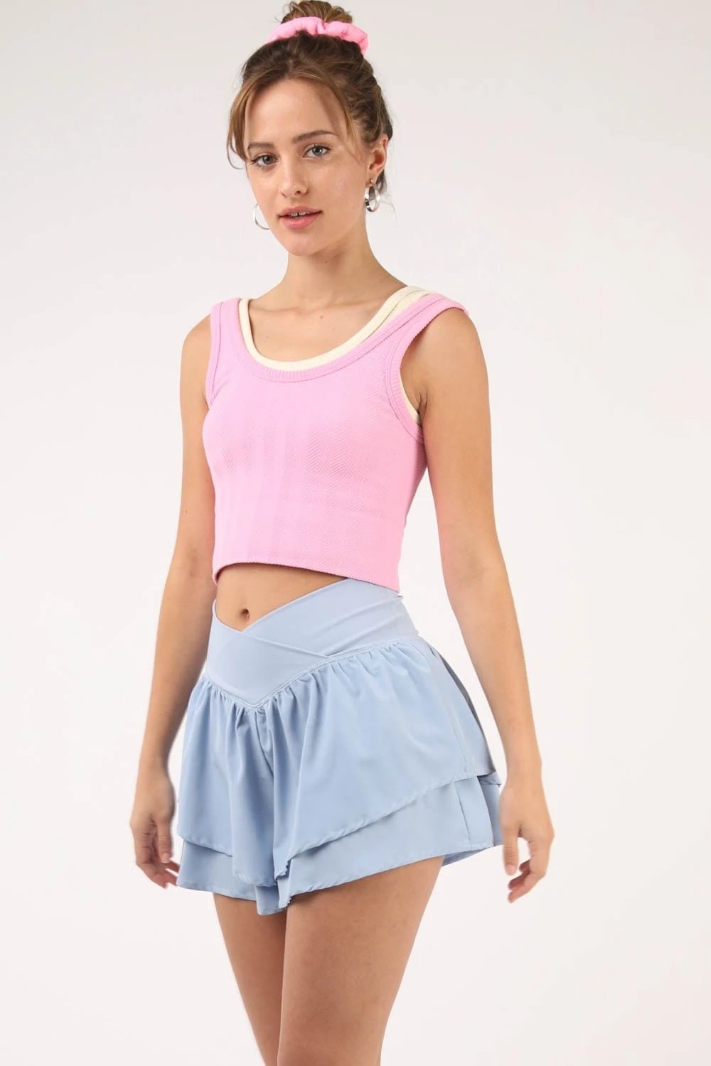 VERY J V-Shaped High Waist Layered Active Shorts - Trendsi