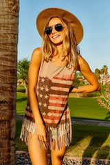 BiBi American Flag Print Knit Sleeveless Top - Trendsi - Flyclothing LLC