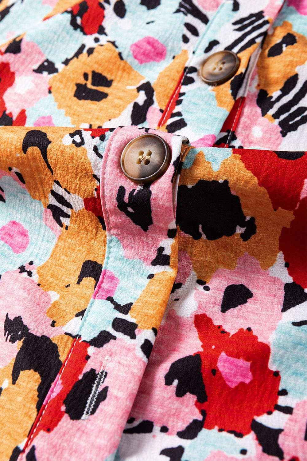 Printed Mock Neck Short Sleeve Blouse - Trendsi - Flyclothing LLC