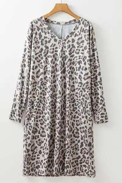 Leopard V-Neck Long Sleeve Dress - Trendsi - Flyclothing LLC