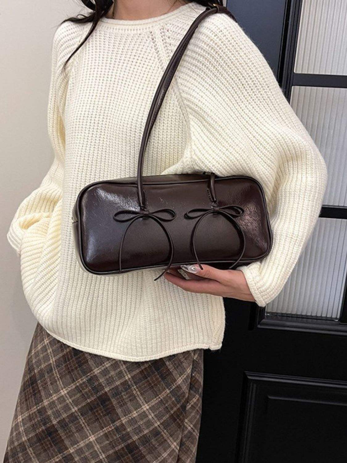 PU Leather Bow Trim Shoulder Bag - Trendsi - Flyclothing LLC