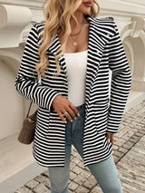 Devine Striped Long Sleeve Hooded Outerwear - Trendsi - Flyclothing LLC