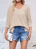 Textured Round Neck Three-Quarter Sleeve Blouse - Trendsi - Flyclothing LLC
