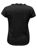 Full Size Lace Detail V-Neck Short Sleeve Blouse - Trendsi - Flyclothing LLC