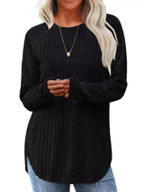Ribbed Knit Long Sleeve T-Shirt - Trendsi - Flyclothing LLC