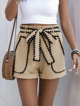 Perfee Tied Contrast Trim Shorts - Trendsi - Flyclothing LLC
