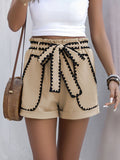 Perfee Tied Contrast Trim Shorts - Trendsi