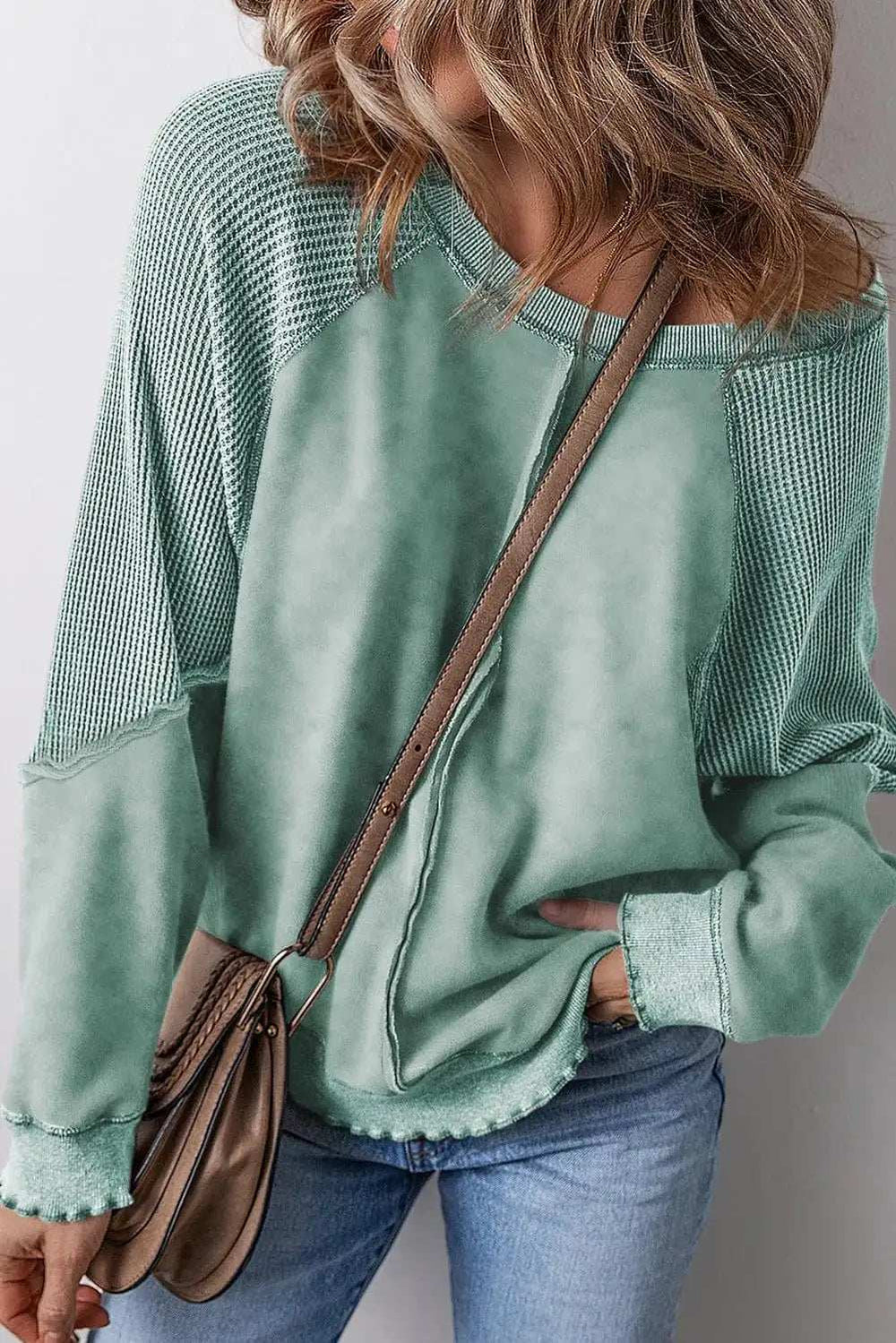 Exposed Seam Long Sleeve Sweatshirt - Trendsi - Flyclothing LLC