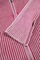 Double Take Ribbed Off-Shoulder Zip Up Long Sleeve Cardigan - Trendsi - Flyclothing LLC