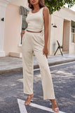 Drawstring Tank, Long Sleeve Cover Up and Pants Set - Trendsi - Flyclothing LLC