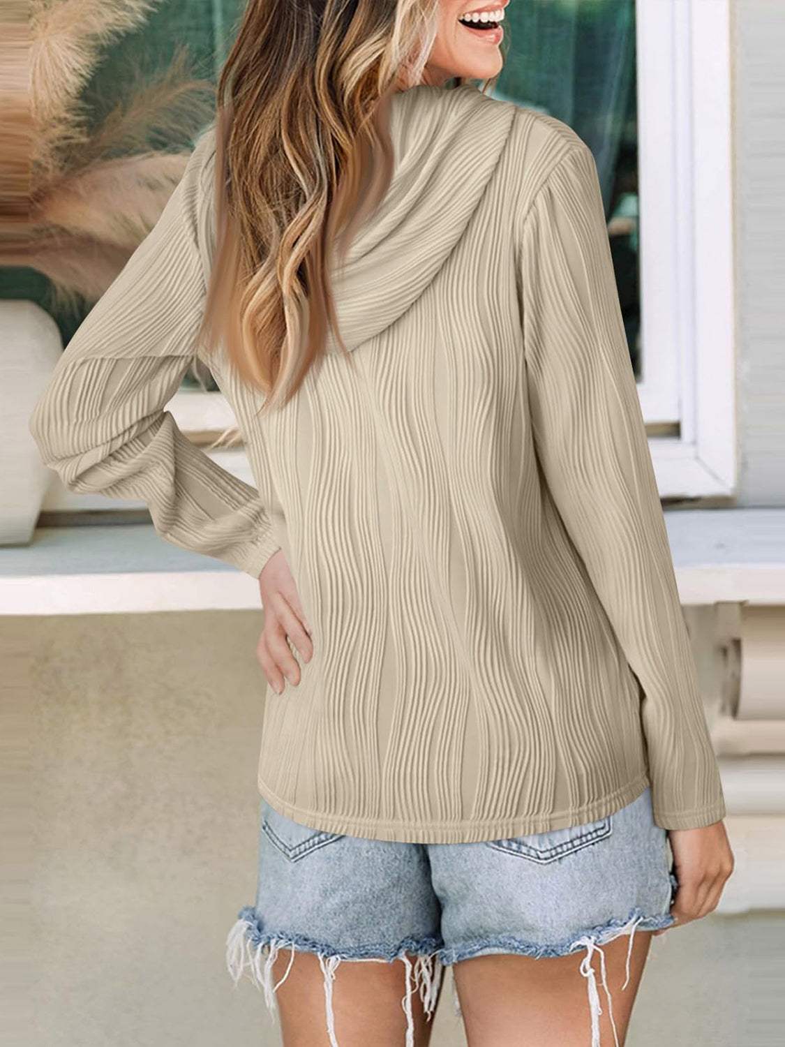 Textured Long Sleeve Hoodie - Trendsi - Flyclothing LLC