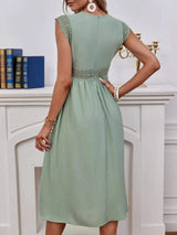 Lace Detail V-Neck Cap Sleeve Dress - Trendsi - Flyclothing LLC