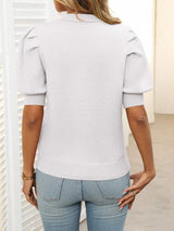 Mandy Mock Neck Puff Sleeve Sweater - Trendsi - Flyclothing LLC