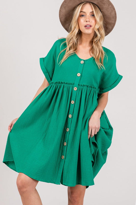 SAGE + FIG Full Size Button Up Short Sleeve Dress - Trendsi