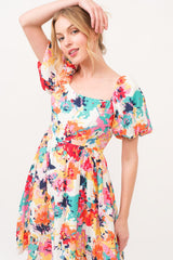 And The Why Square Neck Puff Sleeve Floral Dress - Trendsi