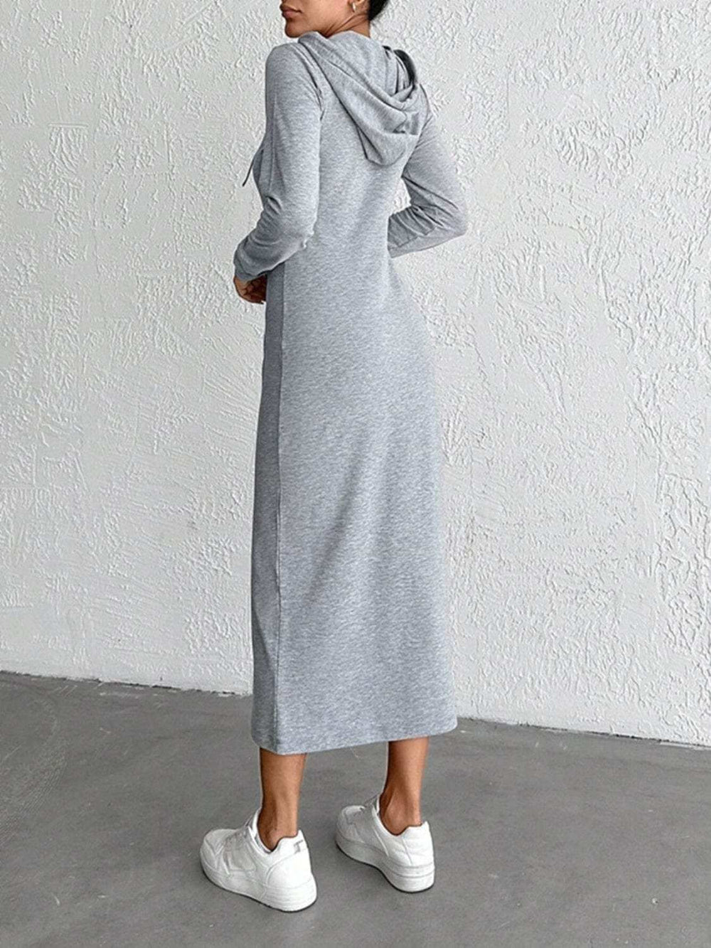 Drawstring Long Sleeve Hooded Midi Dress - Trendsi - Flyclothing LLC