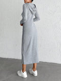 Drawstring Long Sleeve Hooded Midi Dress - Trendsi