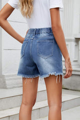 Distressed Raw Hem Asymmetric Waist Denim Shorts - Trendsi - Flyclothing LLC