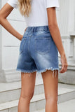 Distressed Raw Hem Asymmetric Waist Denim Shorts - Trendsi