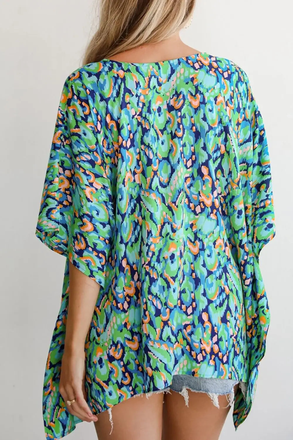 Abstract Print V Neck Half Sleeve Loose Fit Blouse - Trendsi - Flyclothing LLC