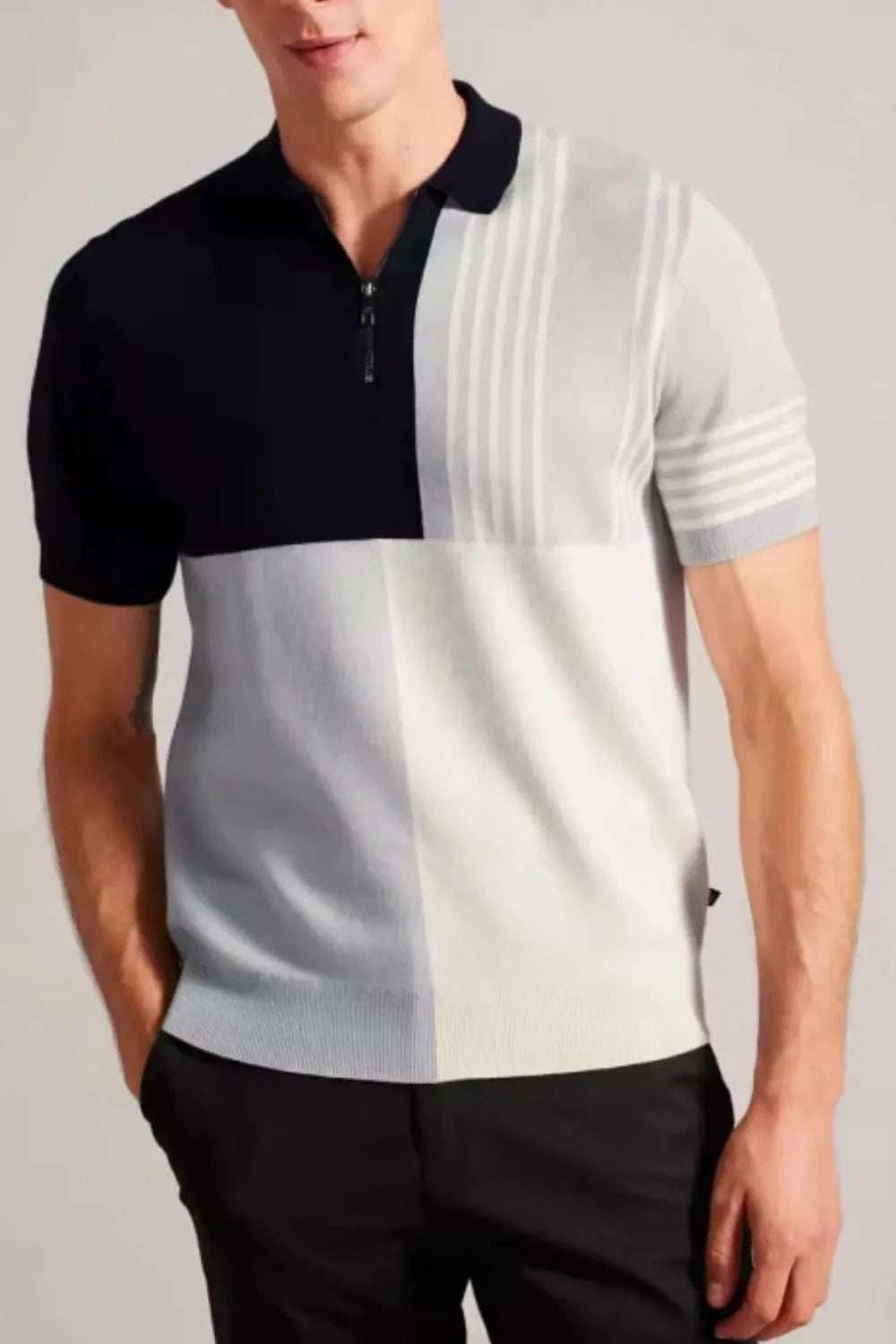 Men's Plus Size Color Block Short Sleeve Polo - Trendsi - Flyclothing LLC