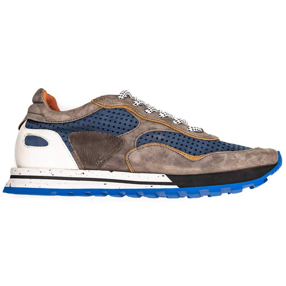 66-237-BLU RAYA Perforated Italian Calfskin Sneakers, Blue/Taupe - Zelli Italia - Flyclothing LLC