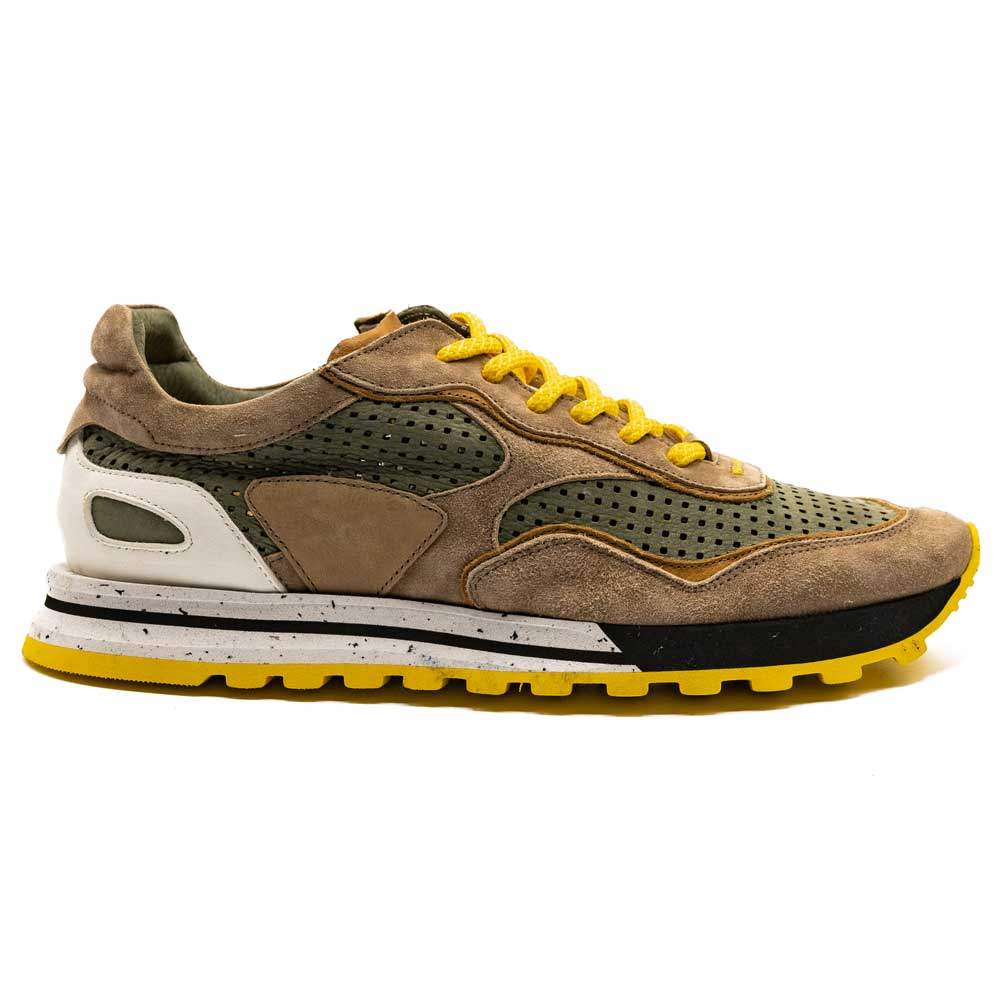 66-237-MOS RAYA Perforated Italian Calfskin Sneakers, Moss/Taupe - Zelli Italia - Flyclothing LLC