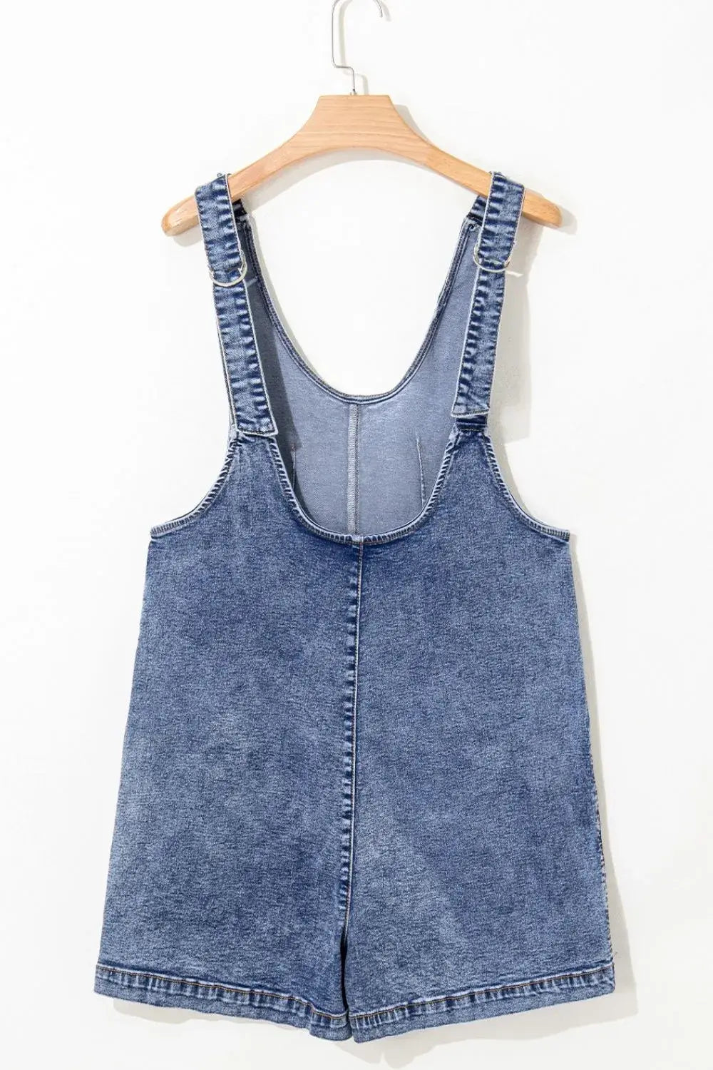 U Neck Patched Pocket Denim Overalls - Trendsi - Flyclothing LLC