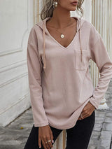 Drawstring Waffle Knit Long Sleeve Hooded Top - Trendsi - Flyclothing LLC