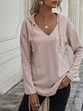 Drawstring Waffle Knit Long Sleeve Hooded Top - Trendsi - Flyclothing LLC