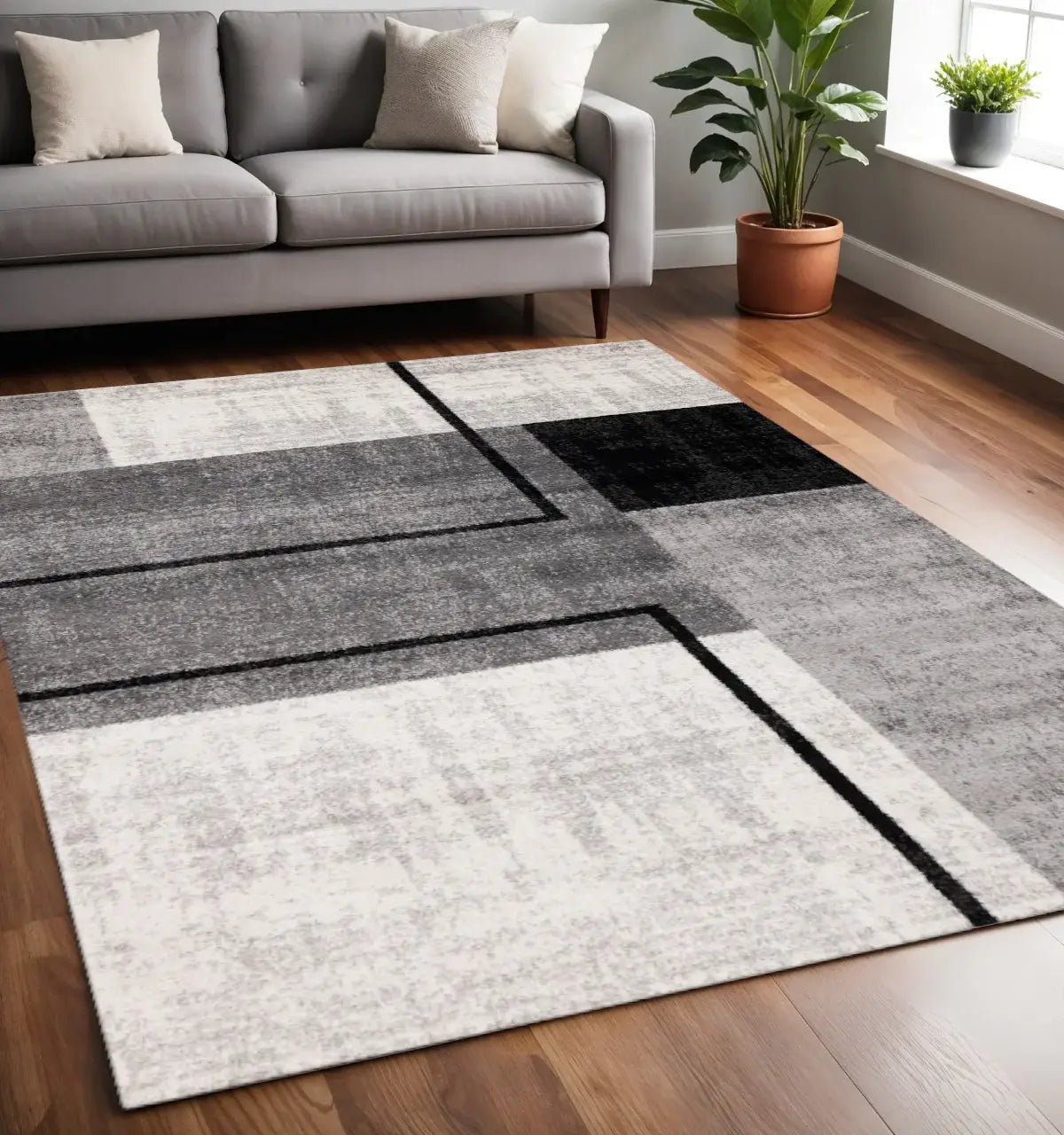5' X 8' Gray And Black Abstract Area Rug - Homeroots - Flyclothing LLC