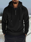 Men's Full Size Quarter Zip Long Sleeve Drawstring Hoodie Plus Size - Trendsi