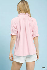 Umgee Textured Ruffle Sleeve V-Neck Top - Trendsi - Flyclothing LLC