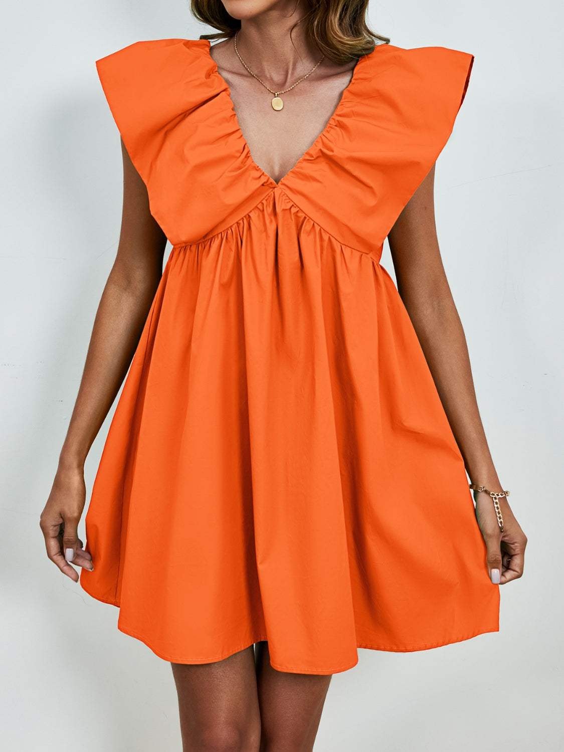 V-Neck Cap Sleeve Mini Dress - Trendsi - Flyclothing LLC