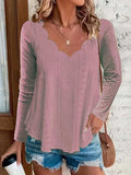 Eyelet Long Sleeve Blouse - Trendsi - Flyclothing LLC
